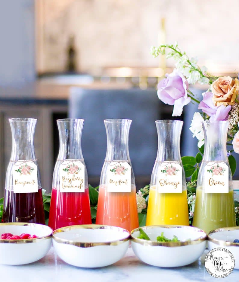 custom mimosa juice labels for bridal shower decorations