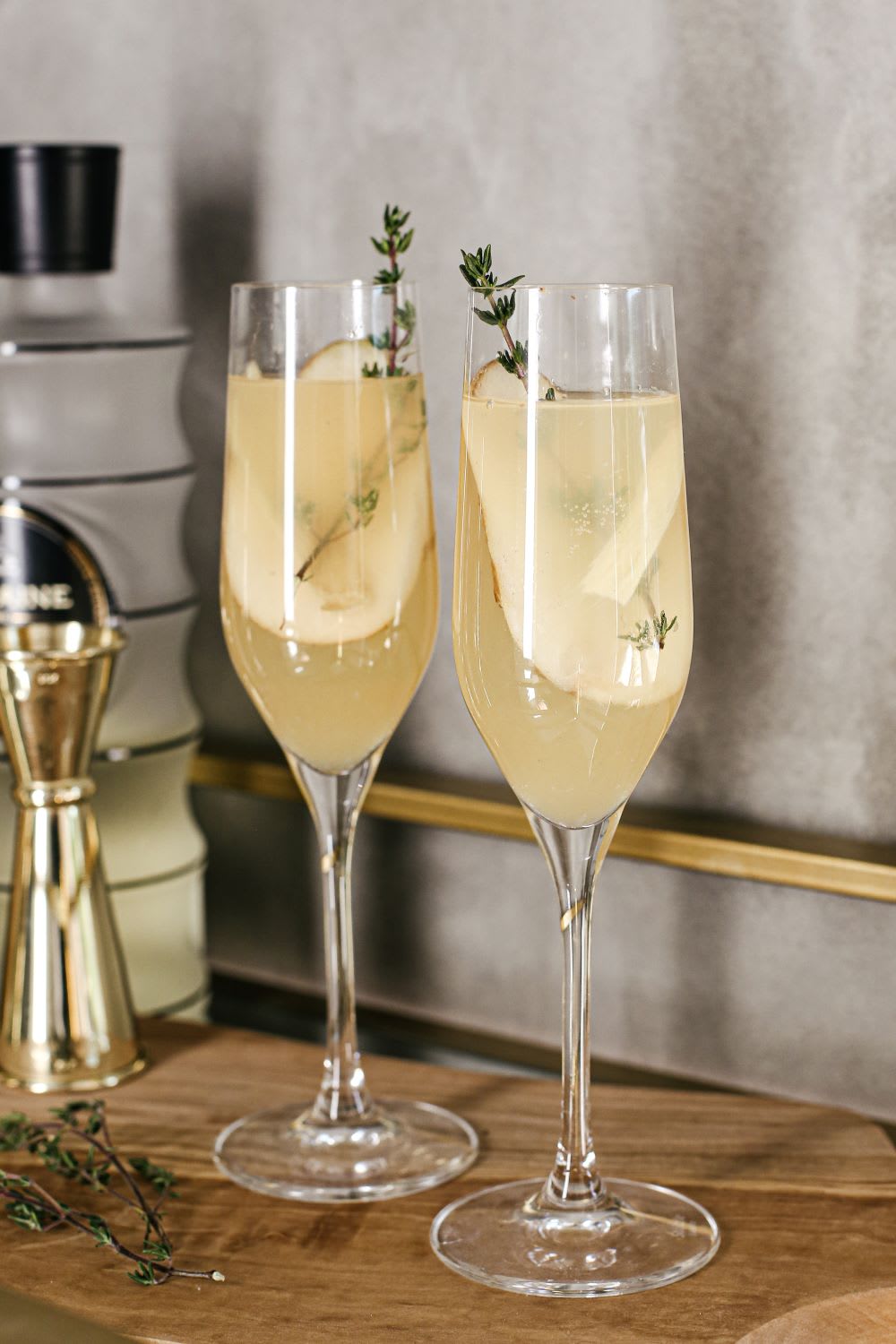 glasses of pear mimosa recipe -- new fall cocktail