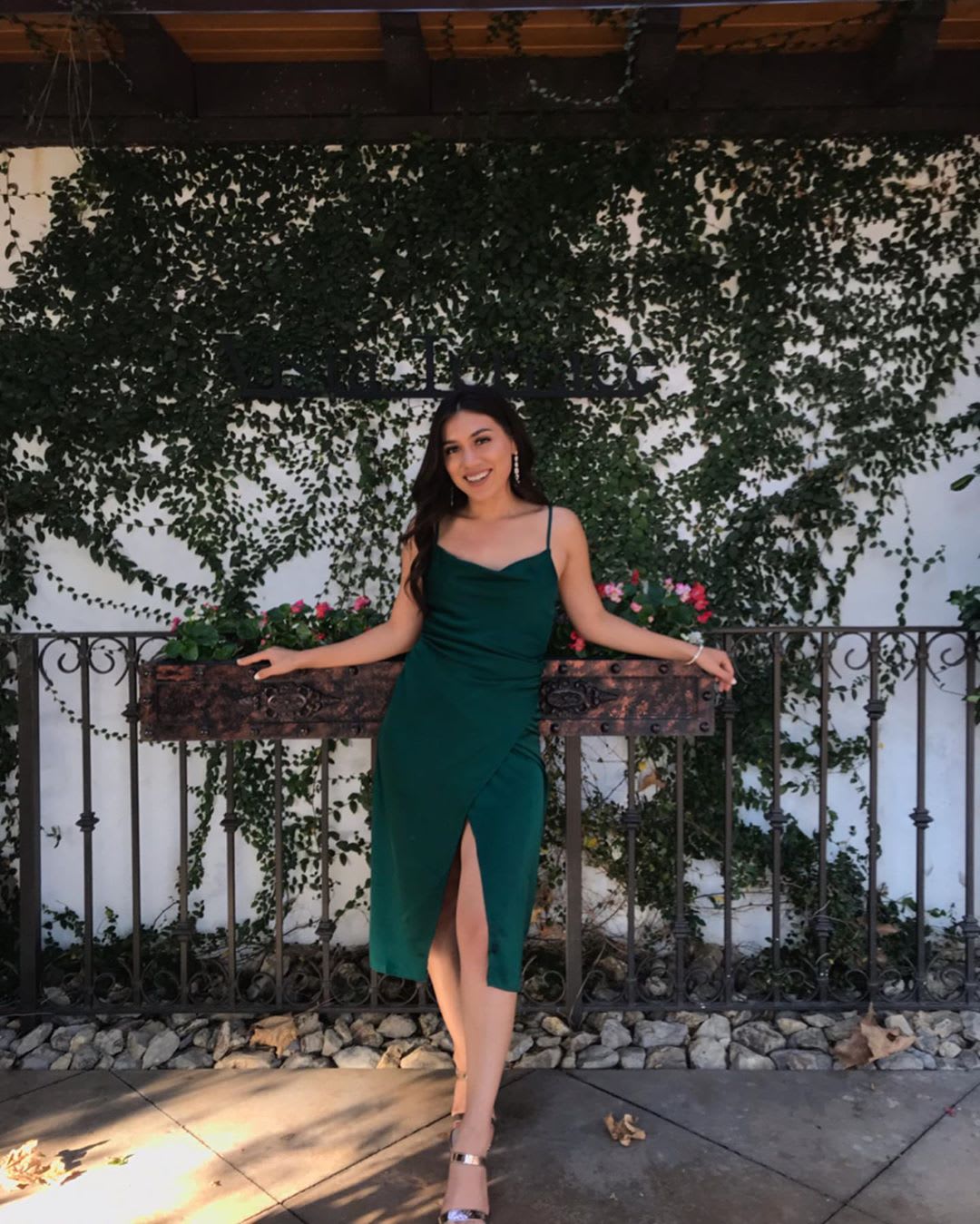 hollywood woman forest green satin midi dress