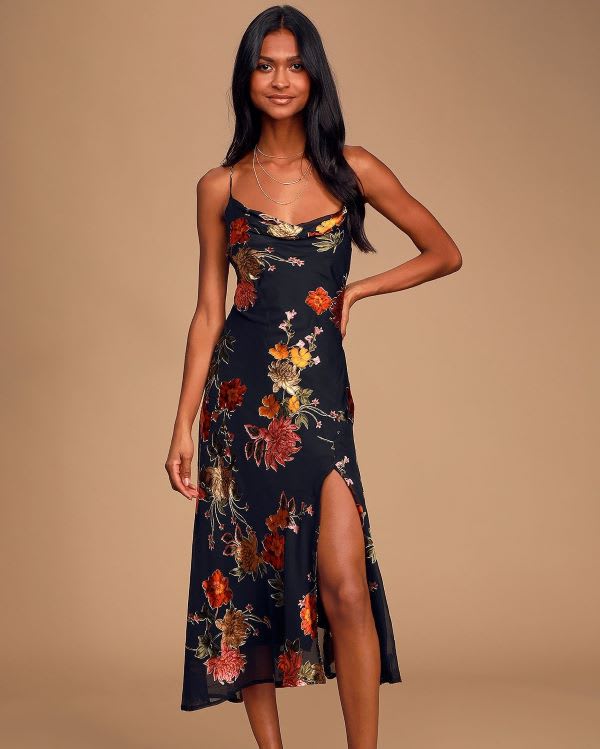 floral cowl neck slip dress
