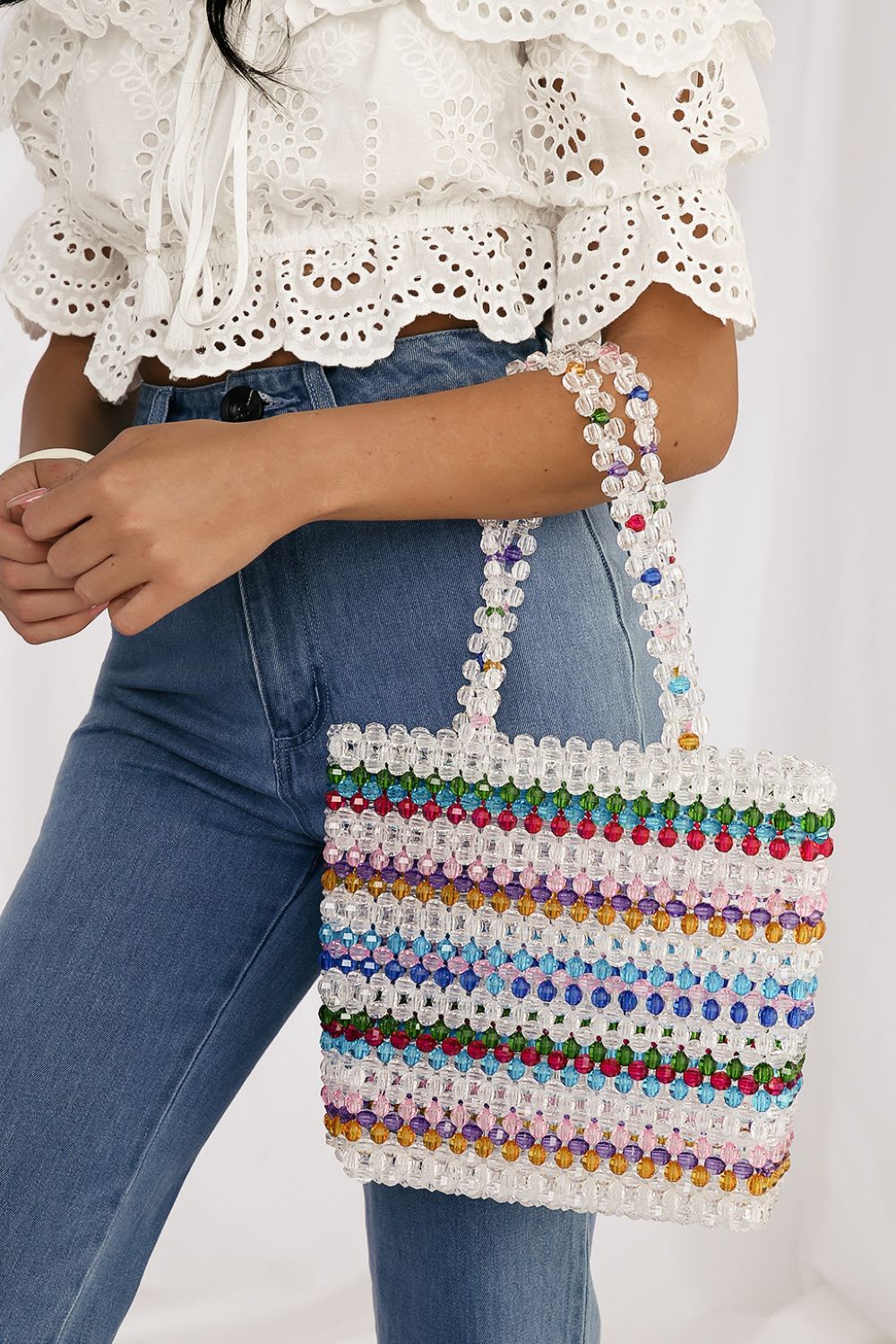 rainbow stripe beaded bag