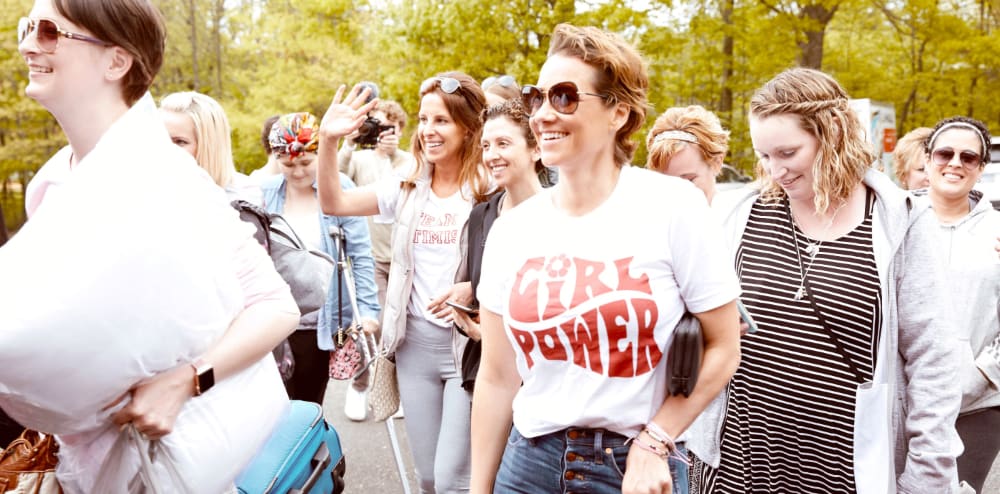 camp breastie group of women arriving for support retreat