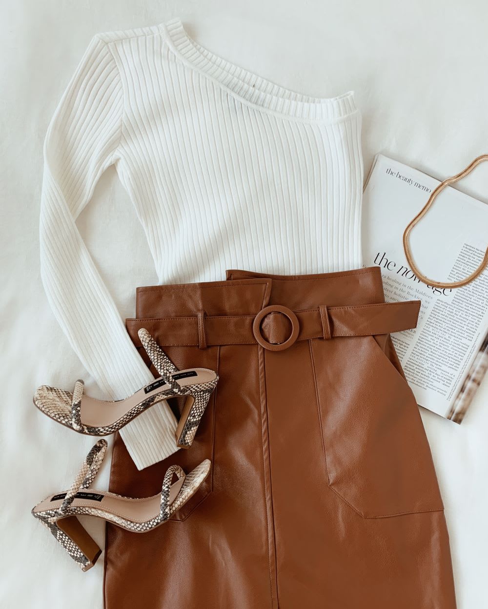brown skirt outfit winter