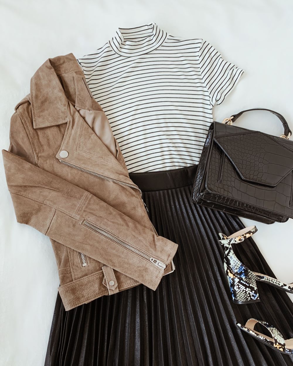 tan midi skirt outfit