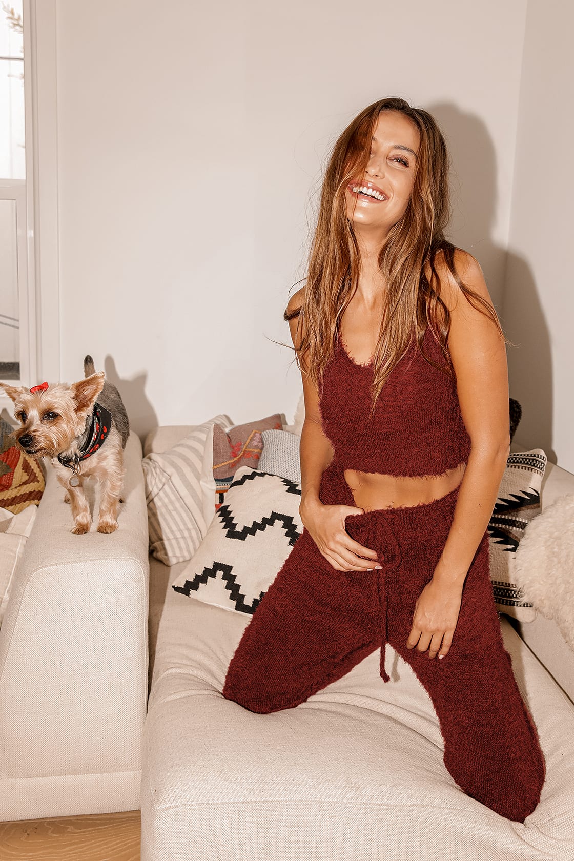 cozy fuzzy red loungewear set