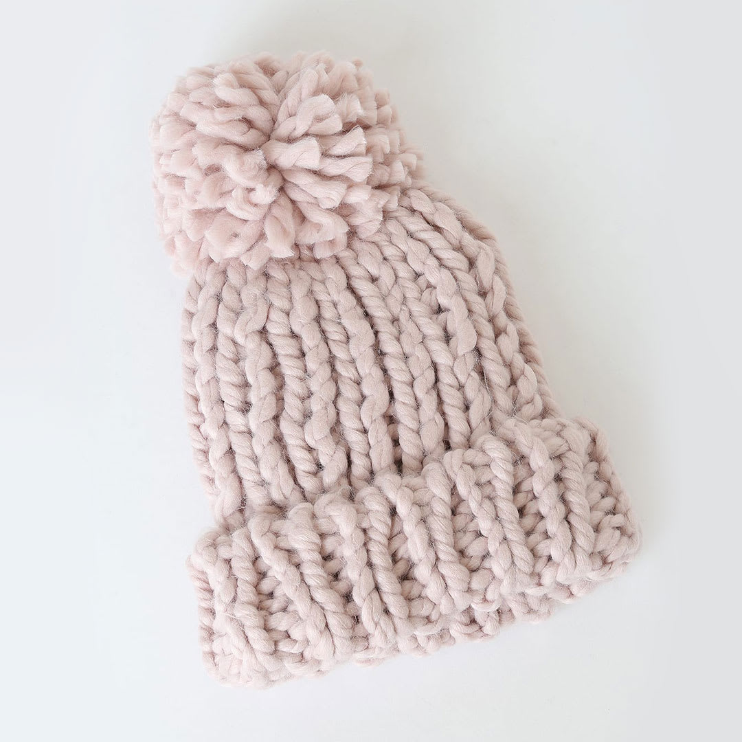 cozy winter hat in blush with pom pom