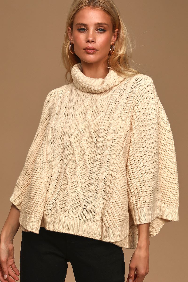 cream cable knit poncho