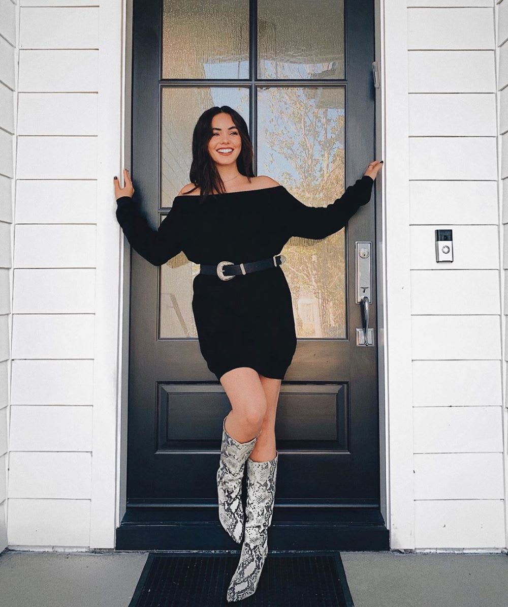 dress with tall black boots