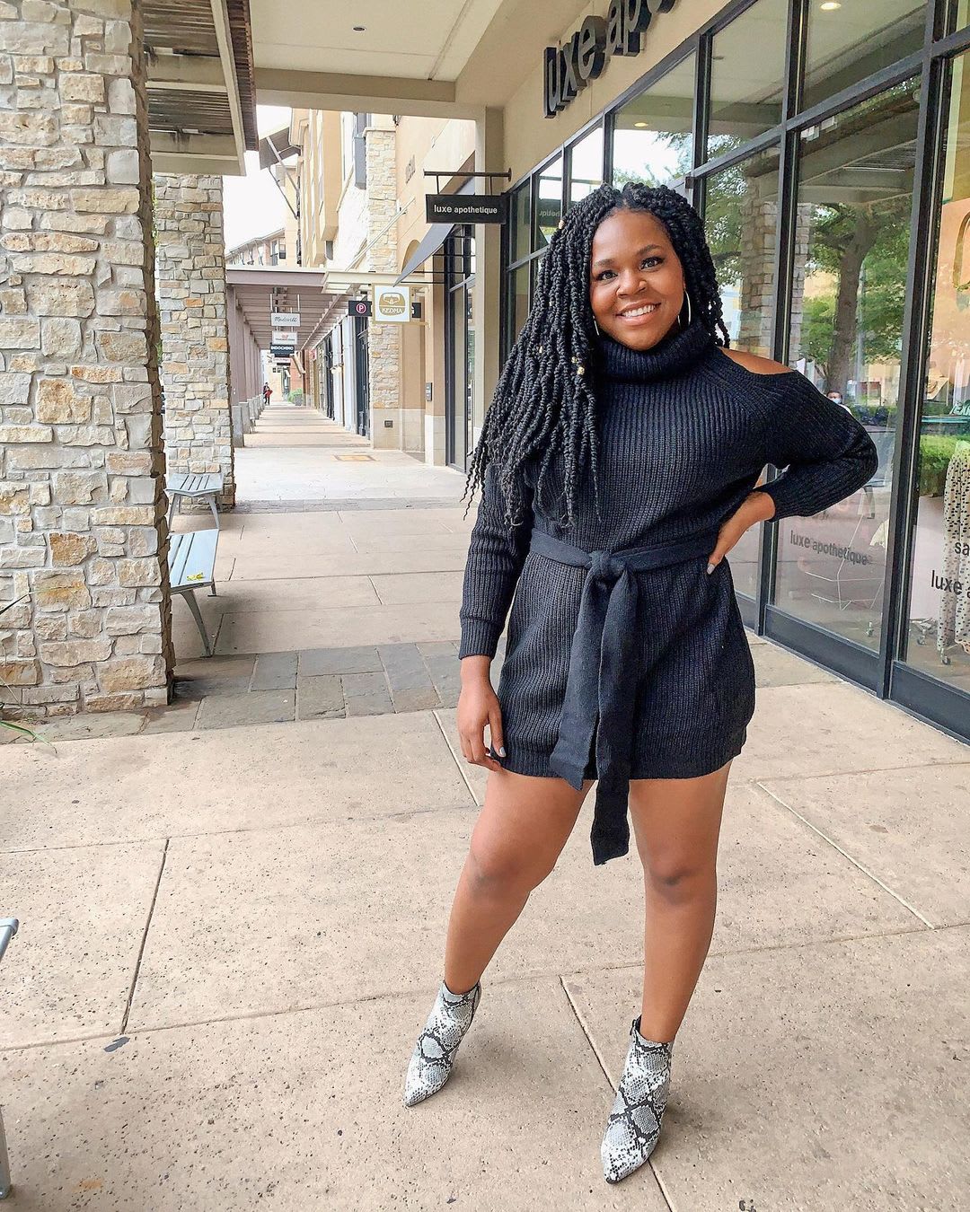 black sweater dress with booties