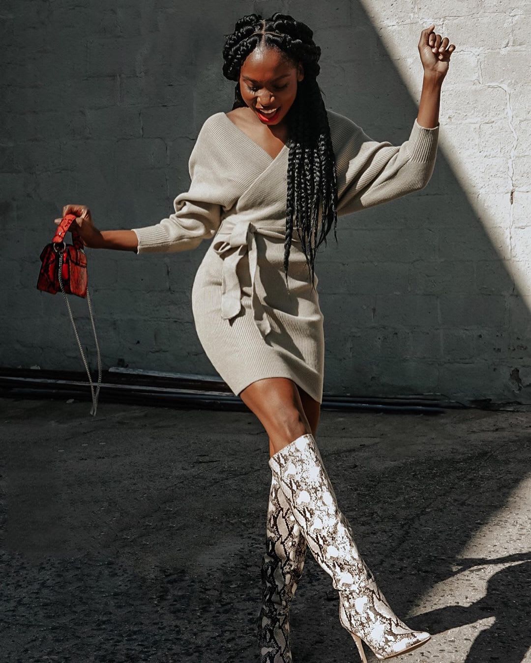 sweater dress knee high boots