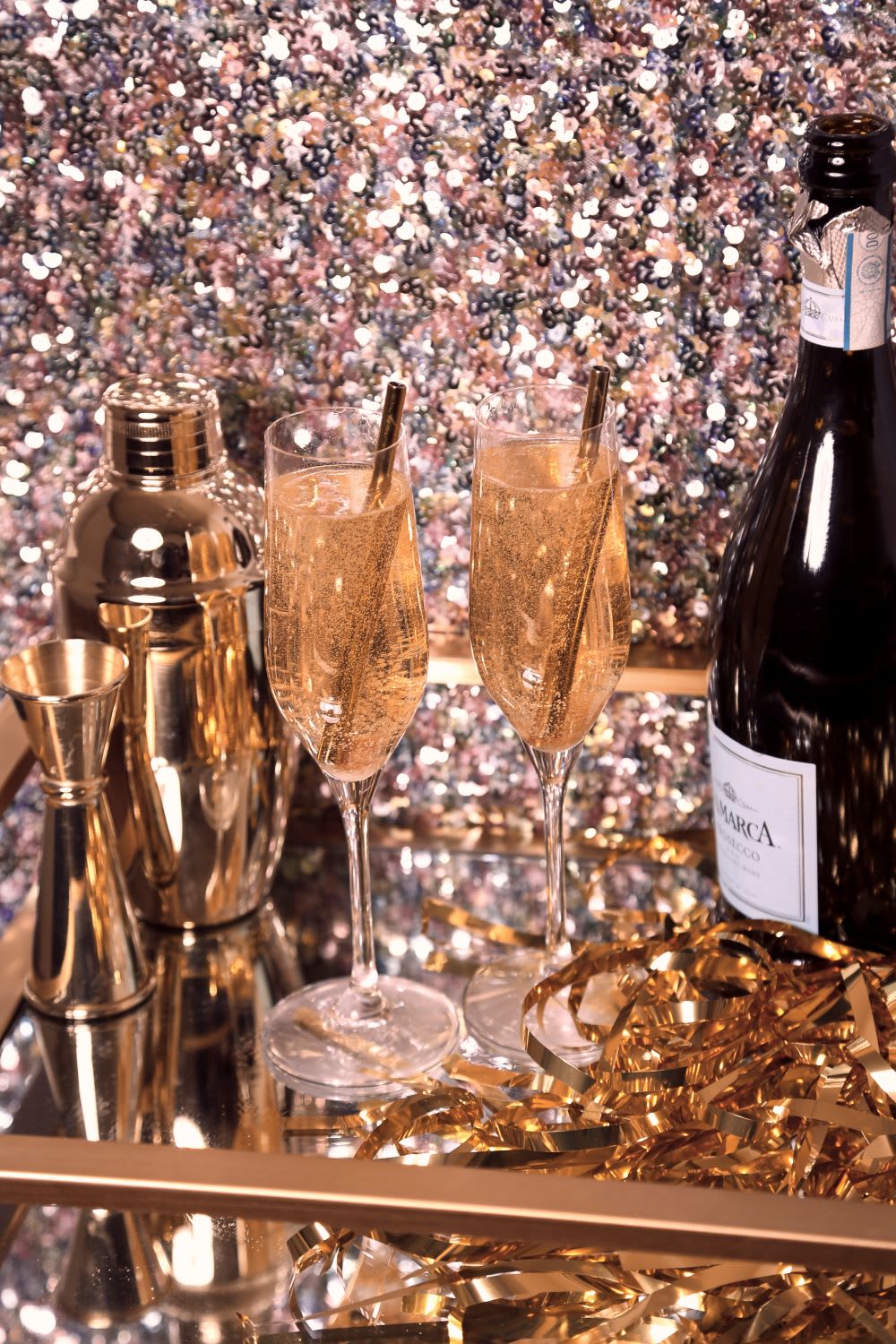 glasses of easy champagne cocktails for new years eve