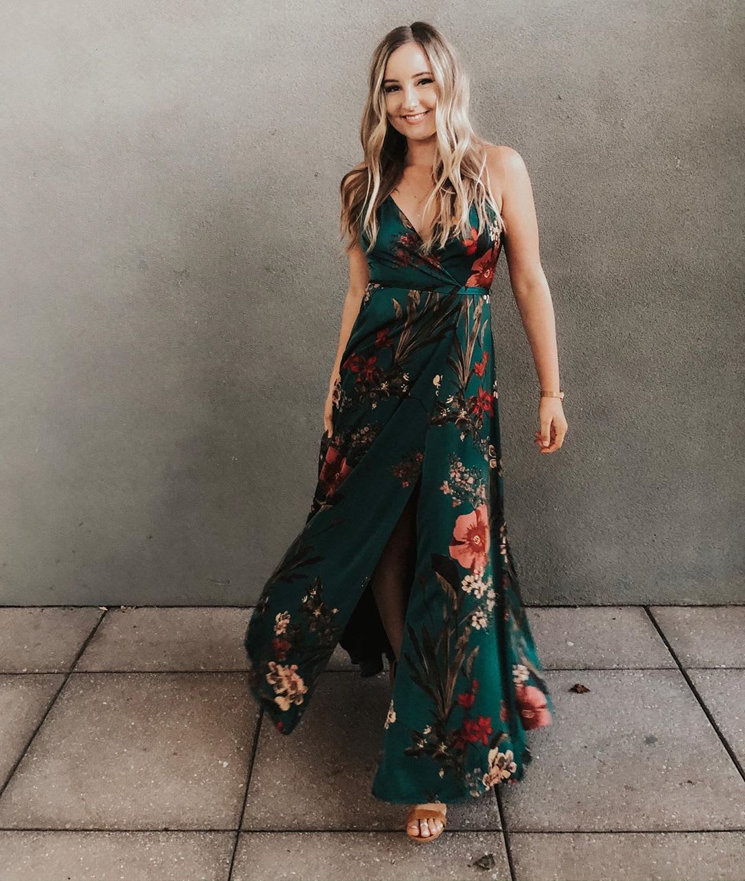 emerald green floral maxi dress