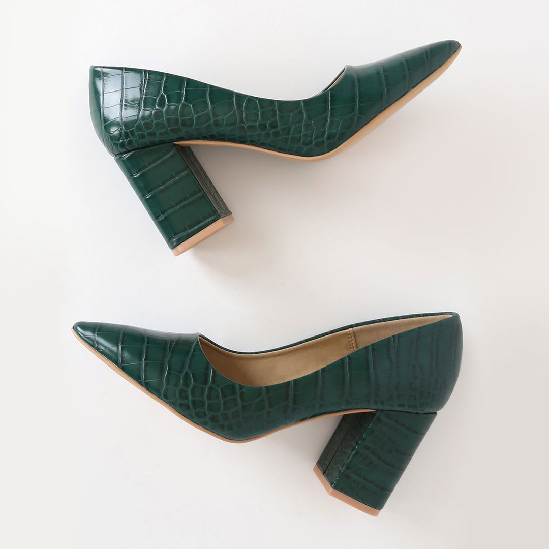 green pointed toe pumps