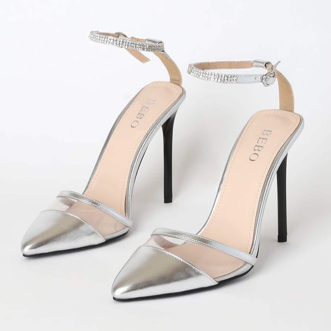 rhinestone heels clear and silver