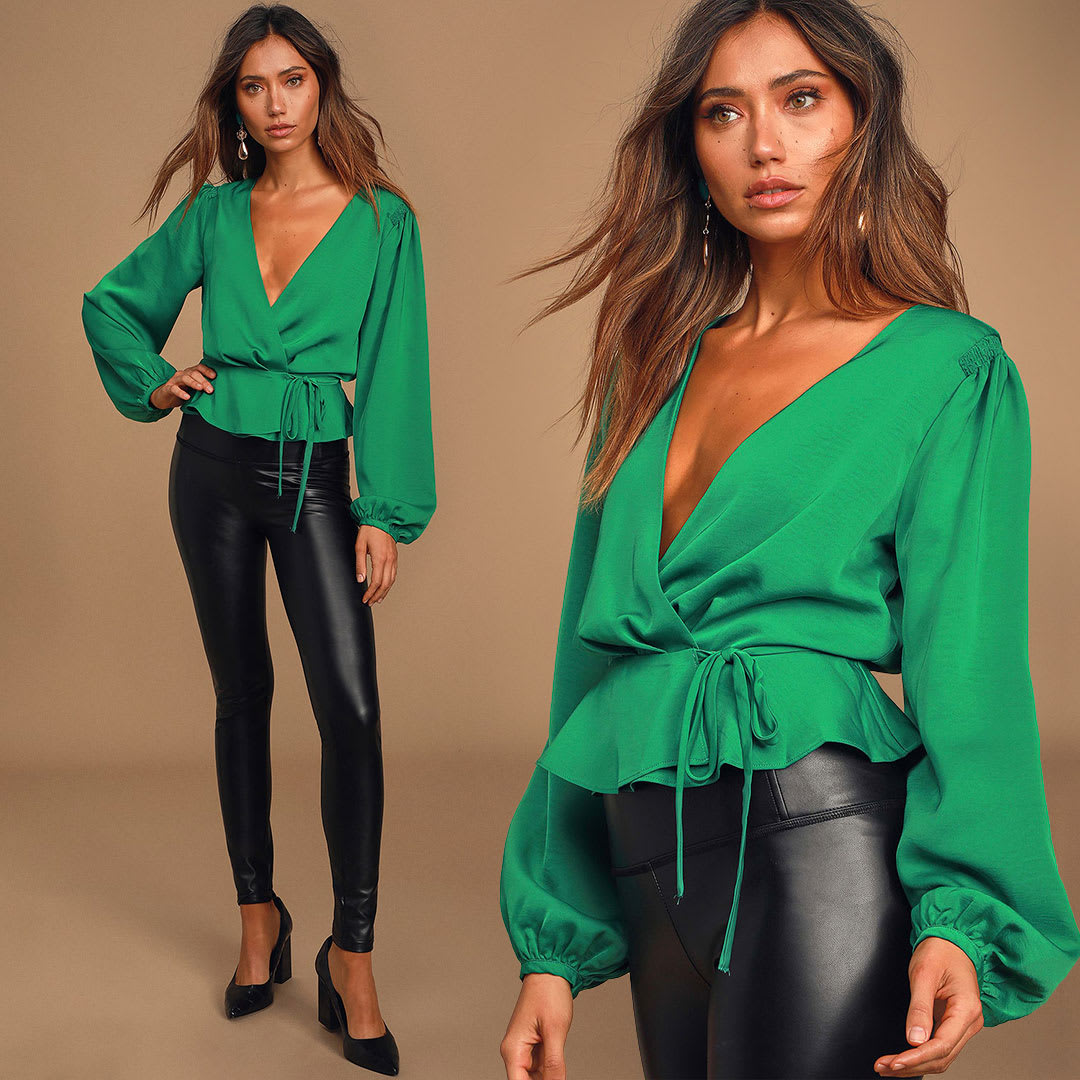 green wrap top for women