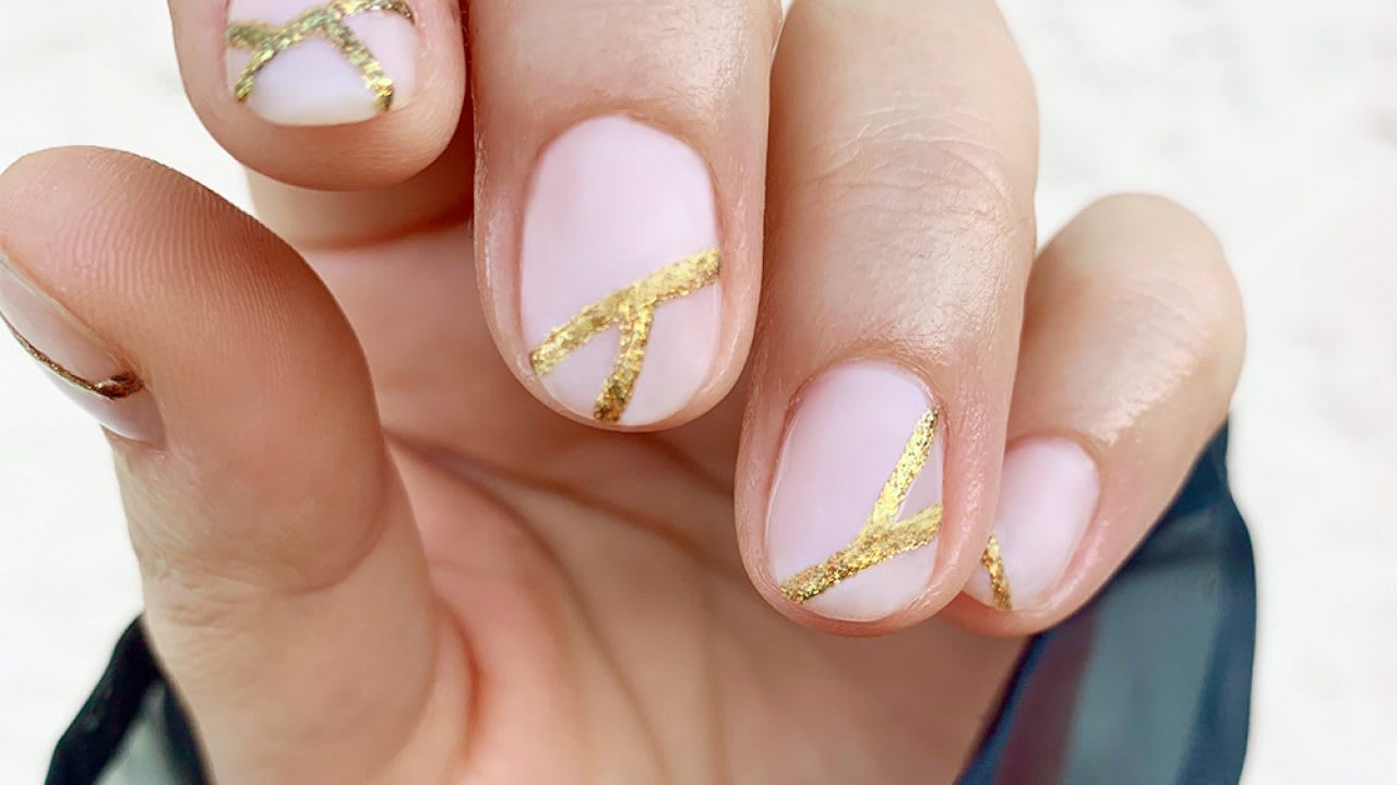 Neutral Geo Nail Art with Gold