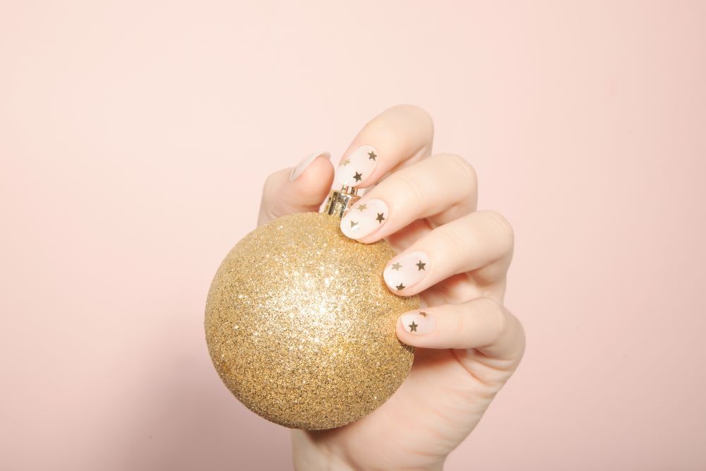 stars nail design with glitter polish
