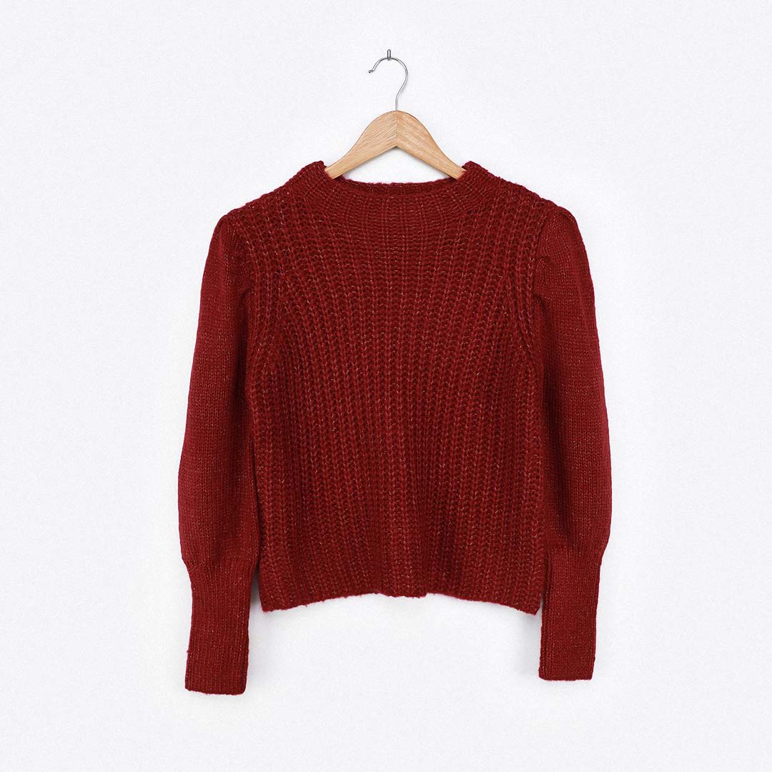burgundy puff sleeve sweater