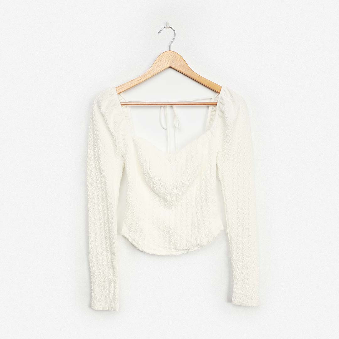 white ribbed puff sleeve top
