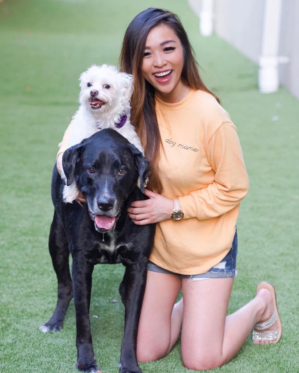 woman with two dogs: giving tuesday ideas