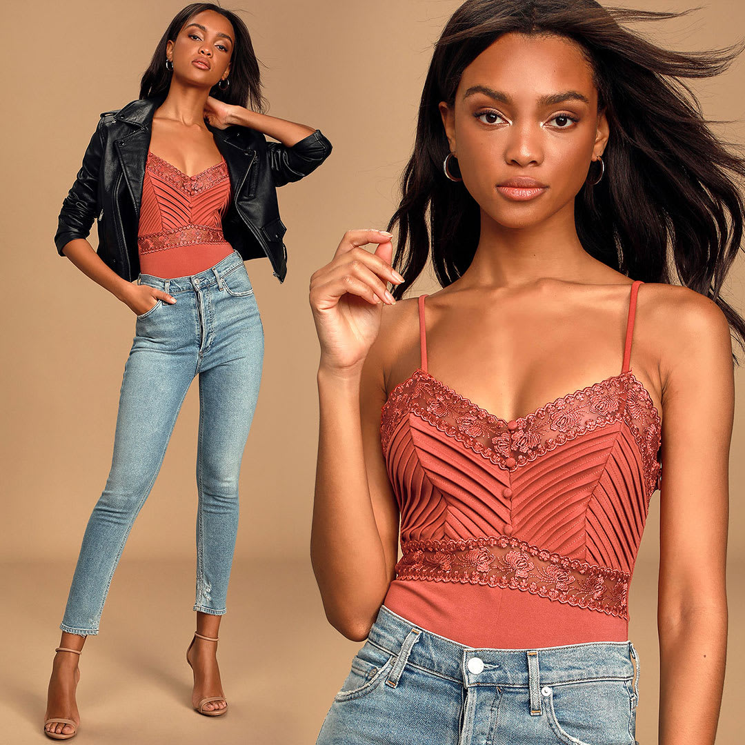 rust lace bodysuit