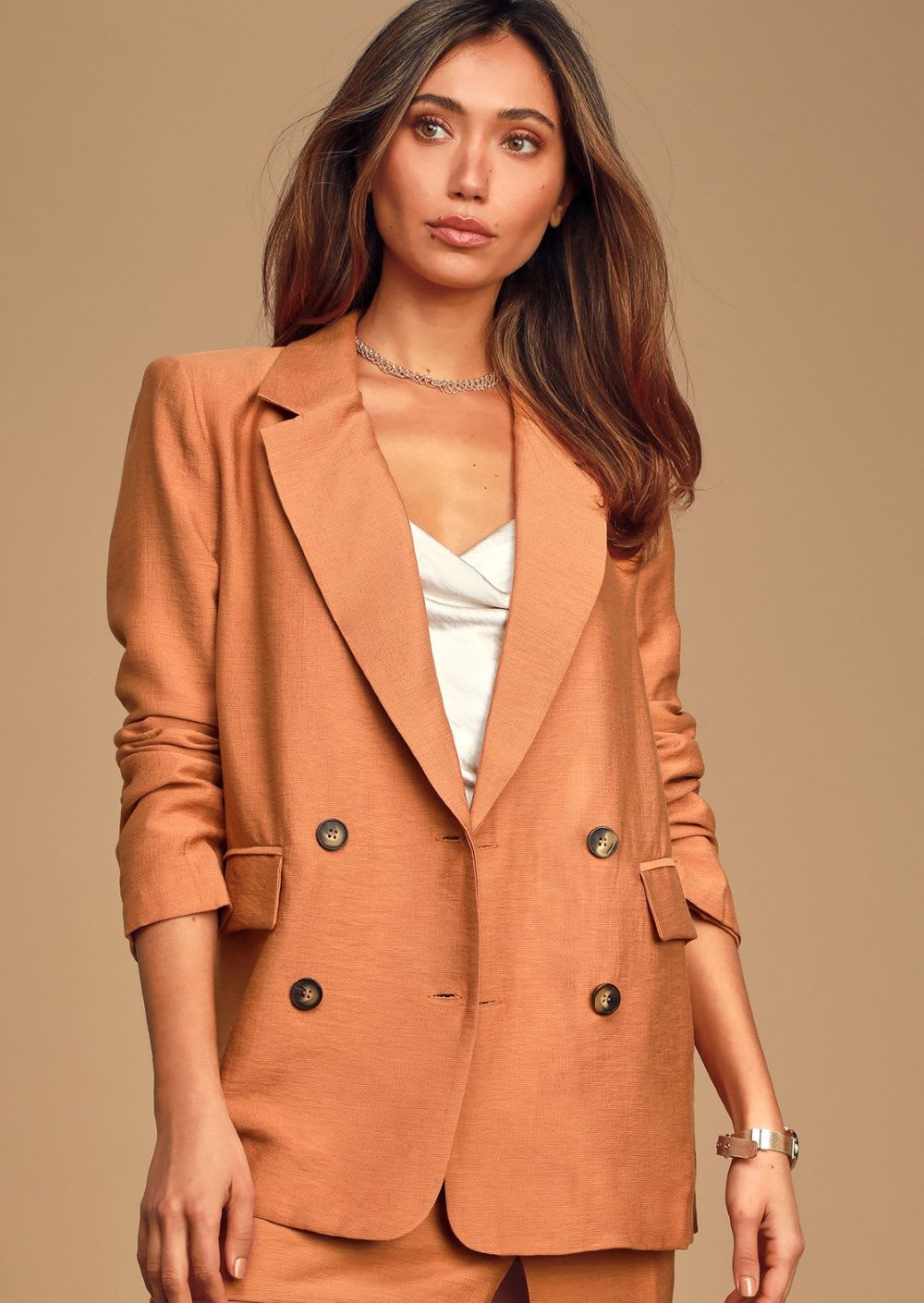 Allegra Rust Brown Double-Breasted Blazer