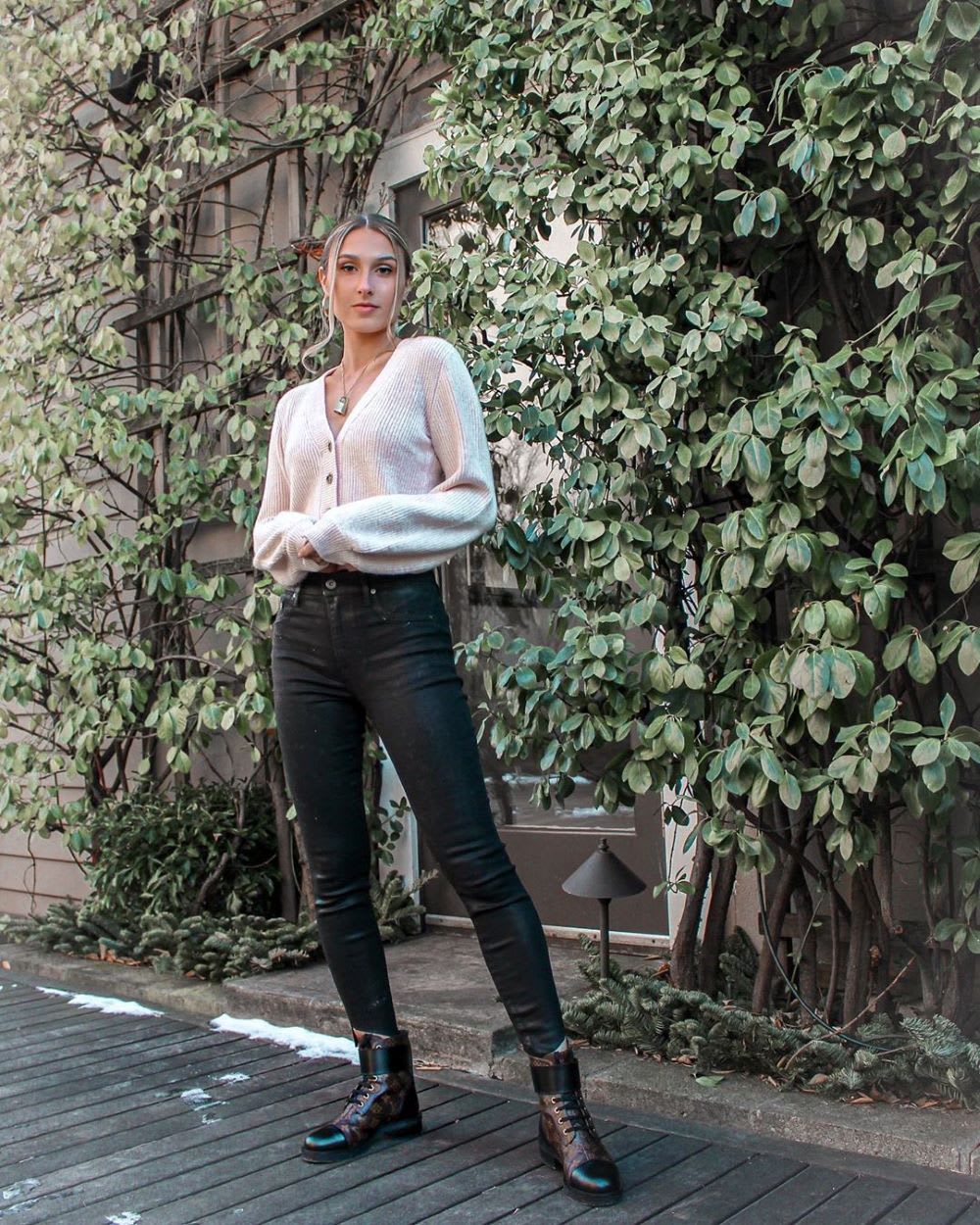 how to wear a cardigan: buttoned up tucked into jeans
