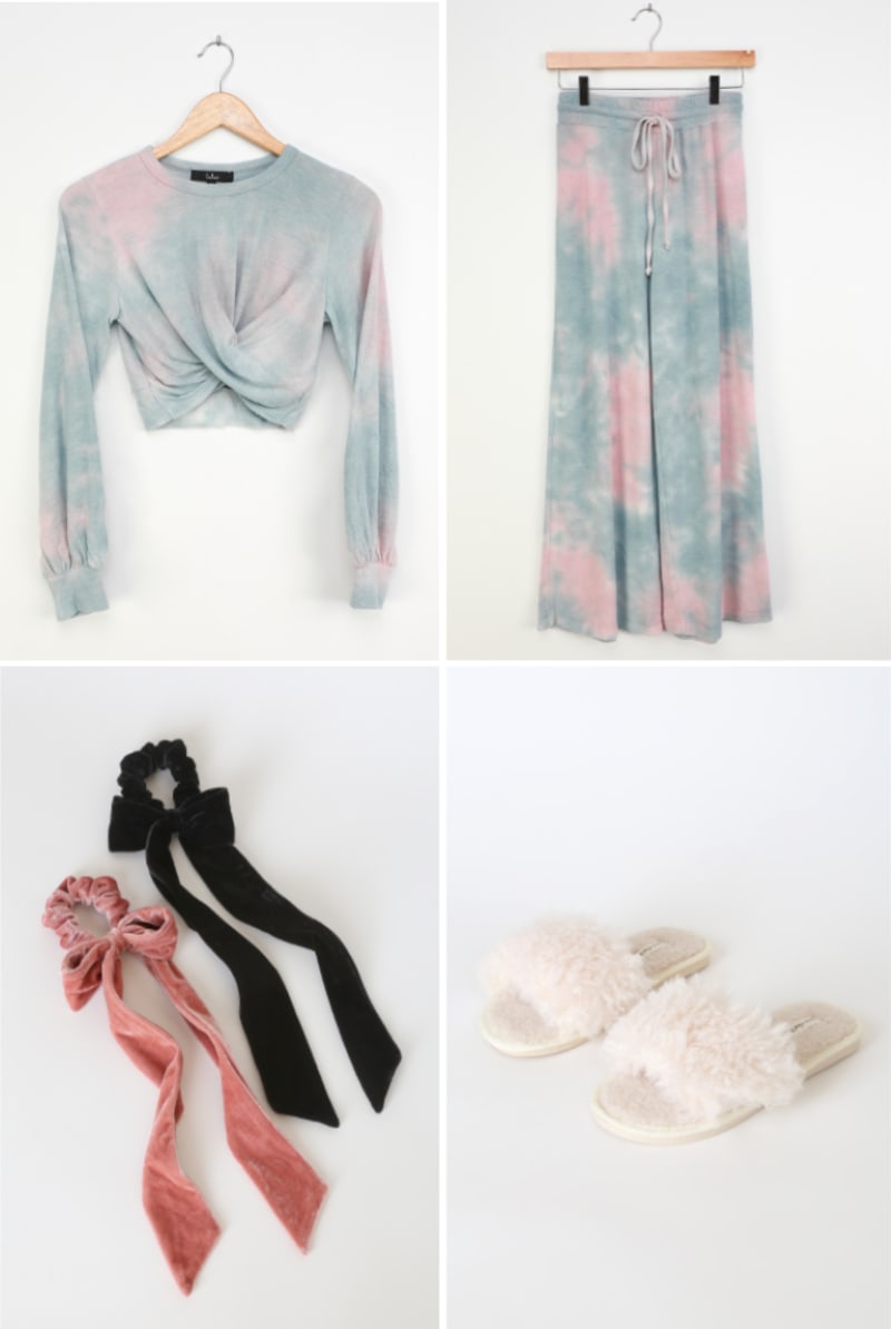 loungewear set for galentines day outfit with hair bow