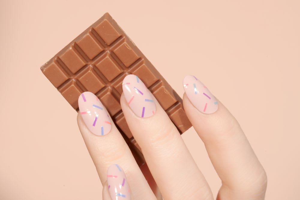 confetti nails with chocolate