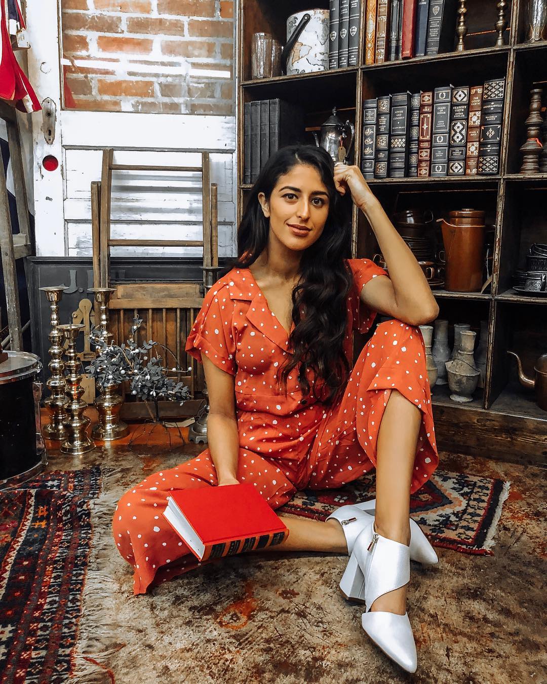 woman in a library with books