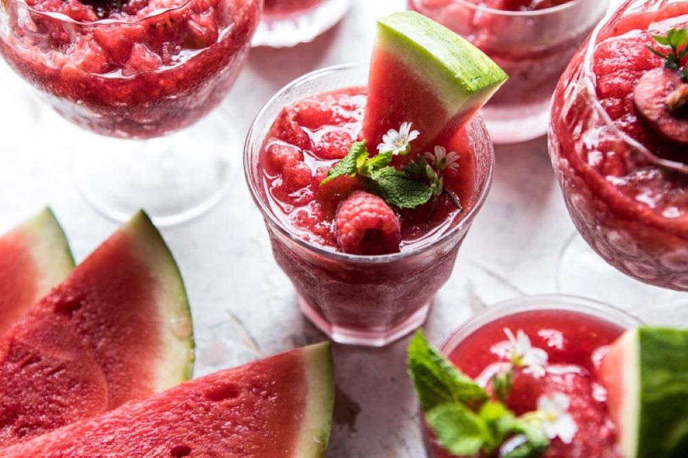 frozen watermelon rose sangria slushies