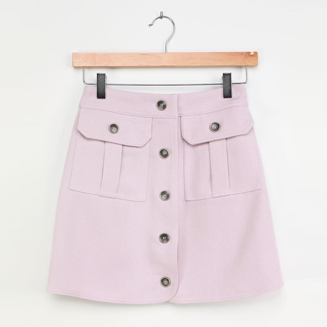 lilac button front mini skirt