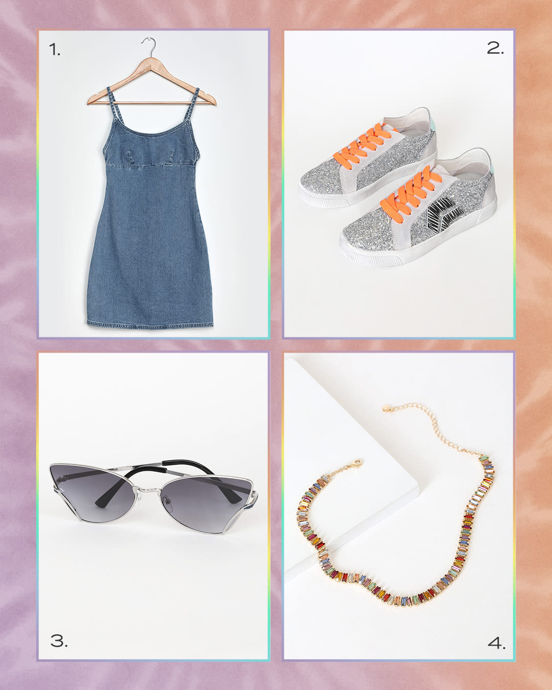 denim dress and glitter sneakers
