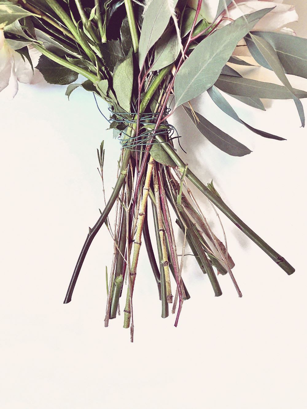 stems of rose bouquet with wire