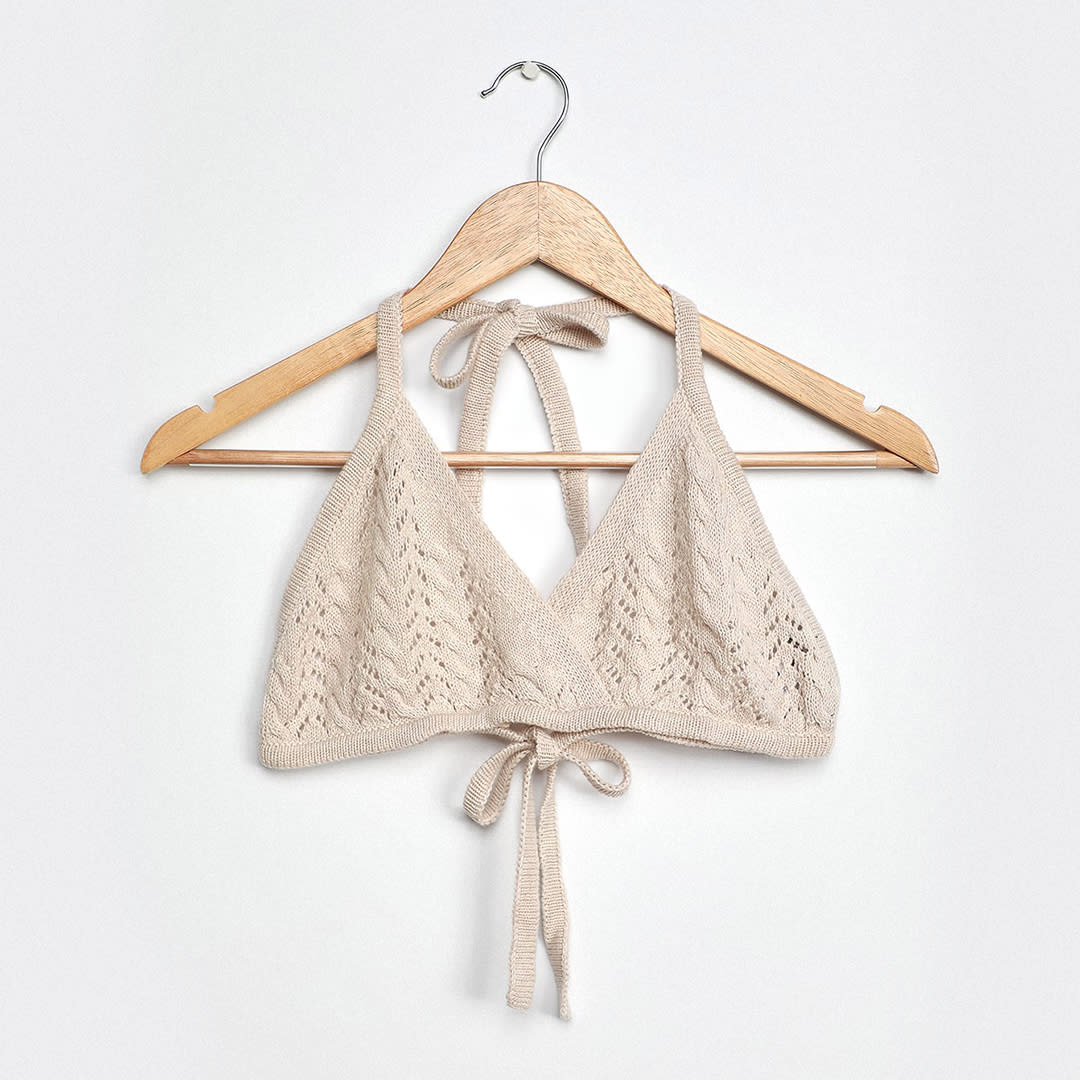 crochet beige halter crop top