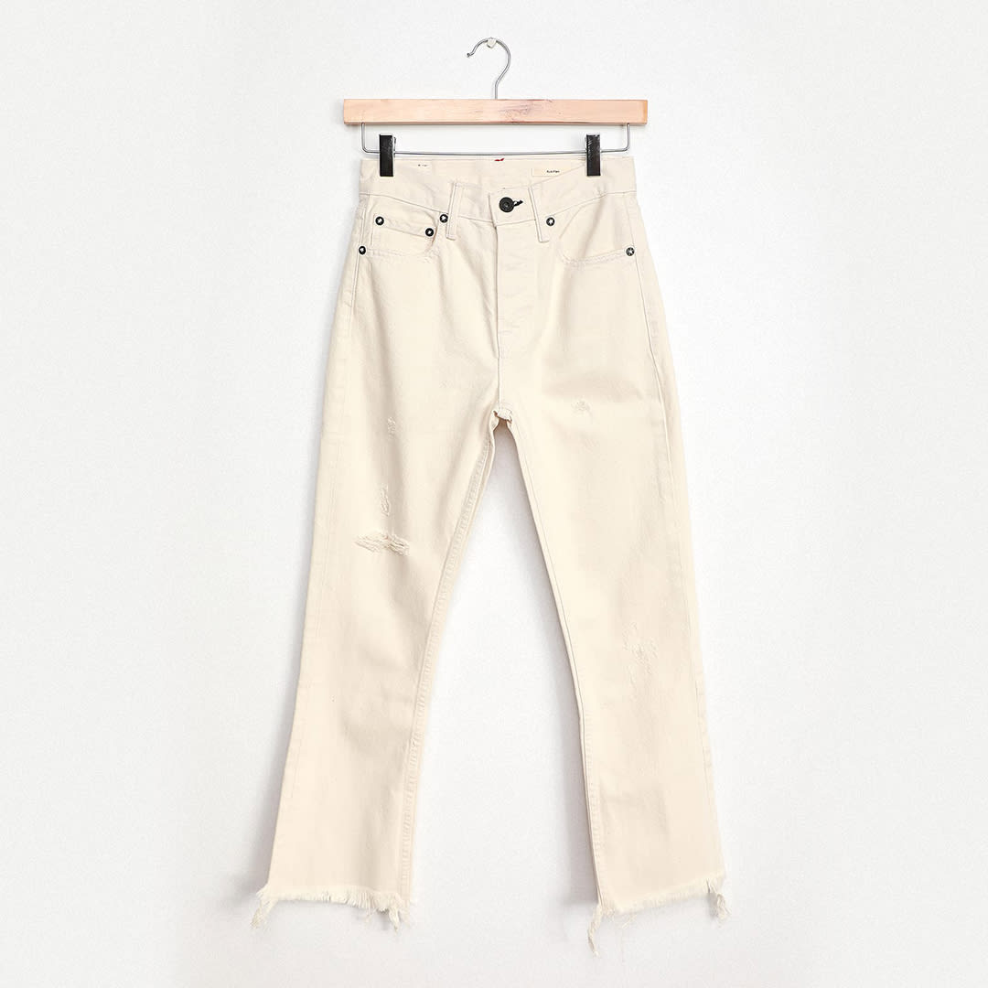 cream frayed jeans