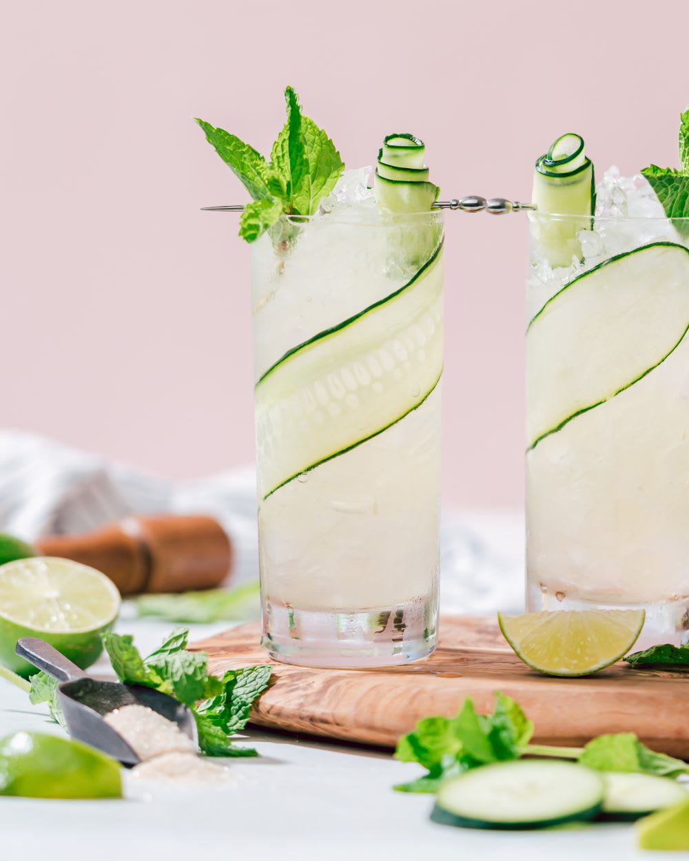two glasses of mint cucumber mojito