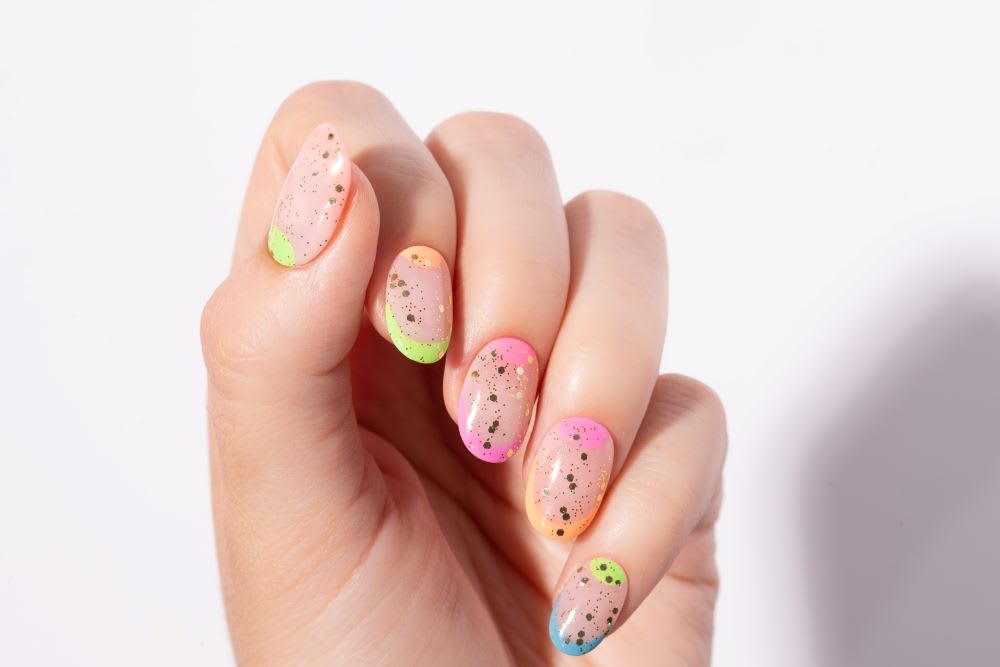 double neon french mani with glitter
