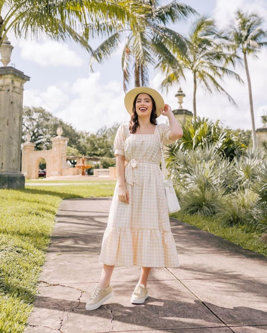 midi dress and sneakers