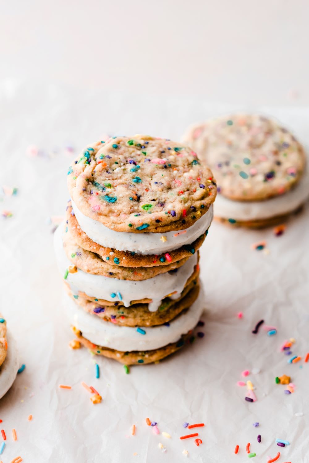 cookie ice cream sandwiches stacked