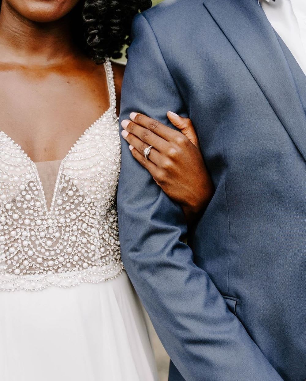 closeup of bride and groom during pandemic wedding