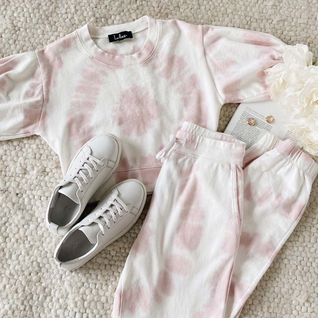 pink tie dye pullover sweatshirt and joggers set