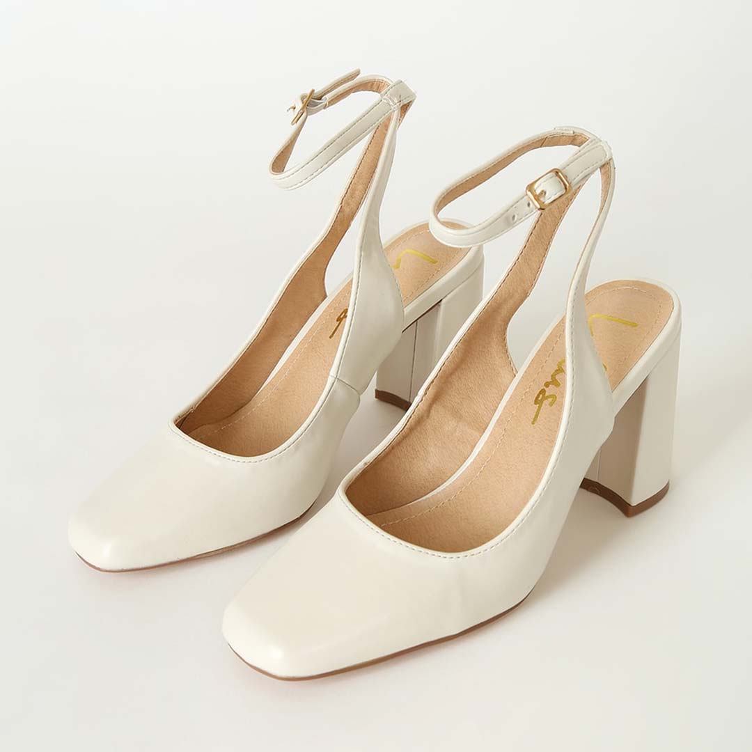 off white ankle strap pumps
