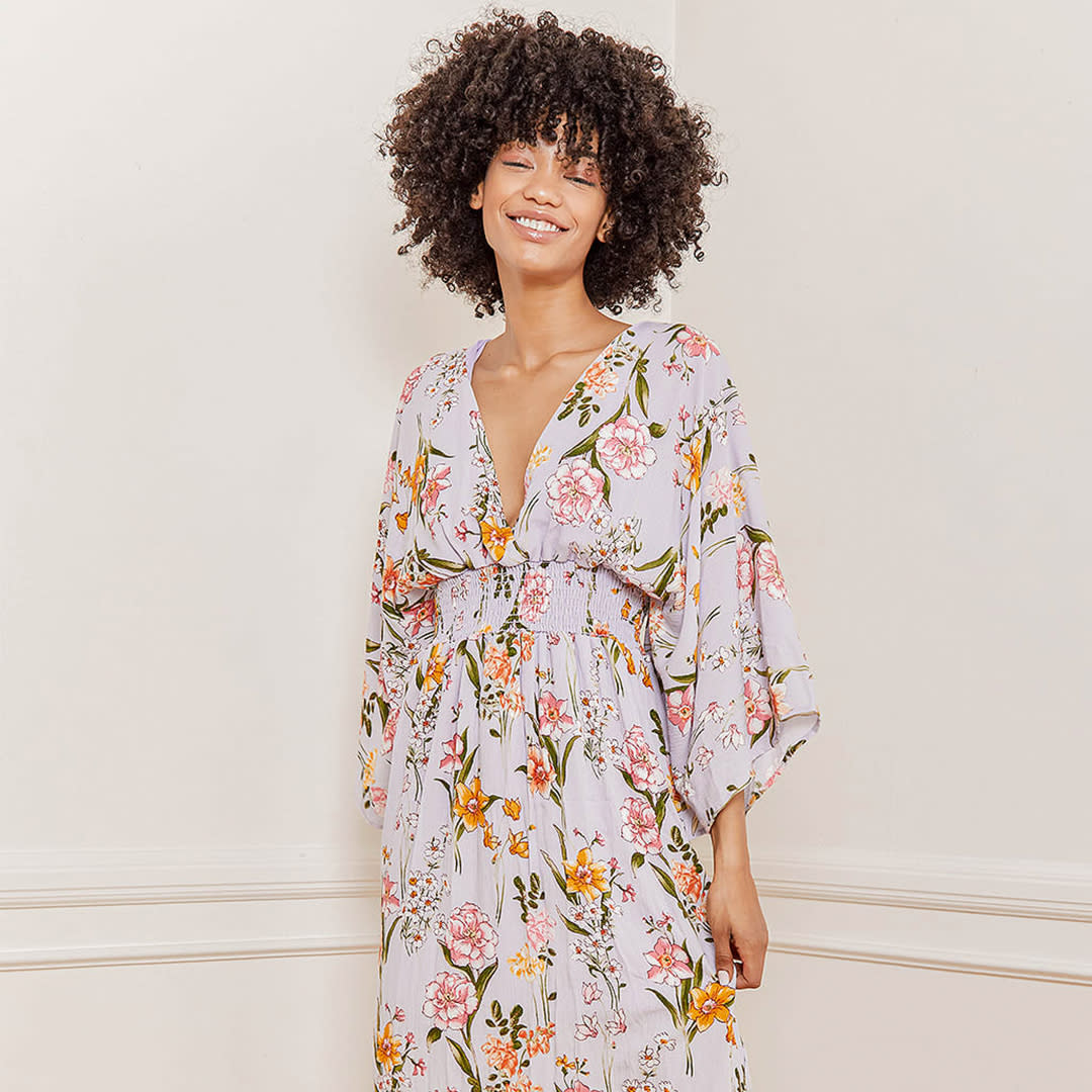 lavender floral print maxi dress