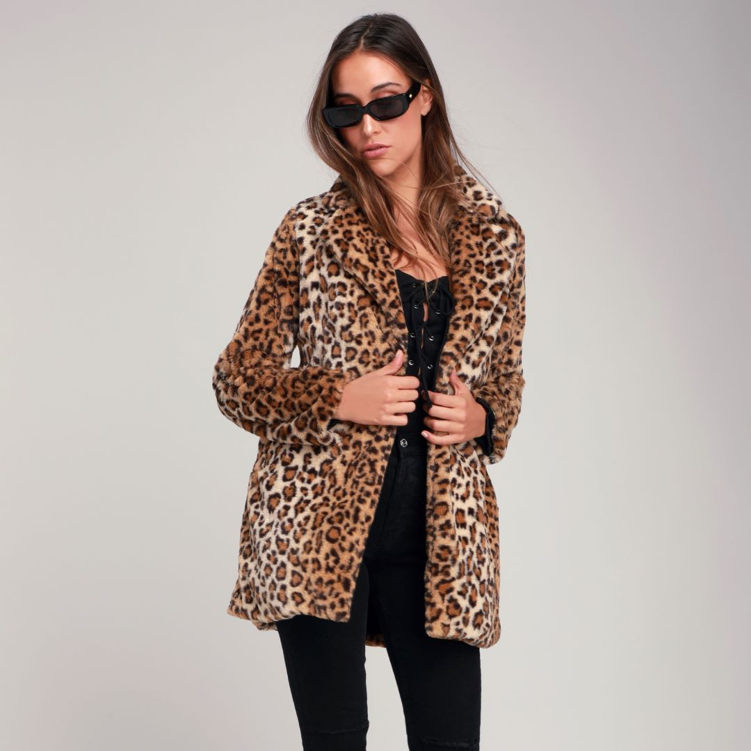 leopard print faux fur coat