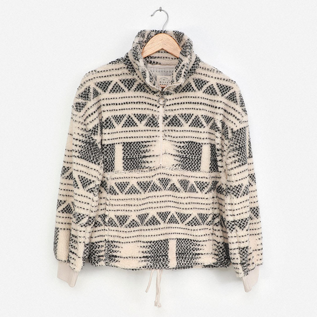 black and white print zip fleece jacket