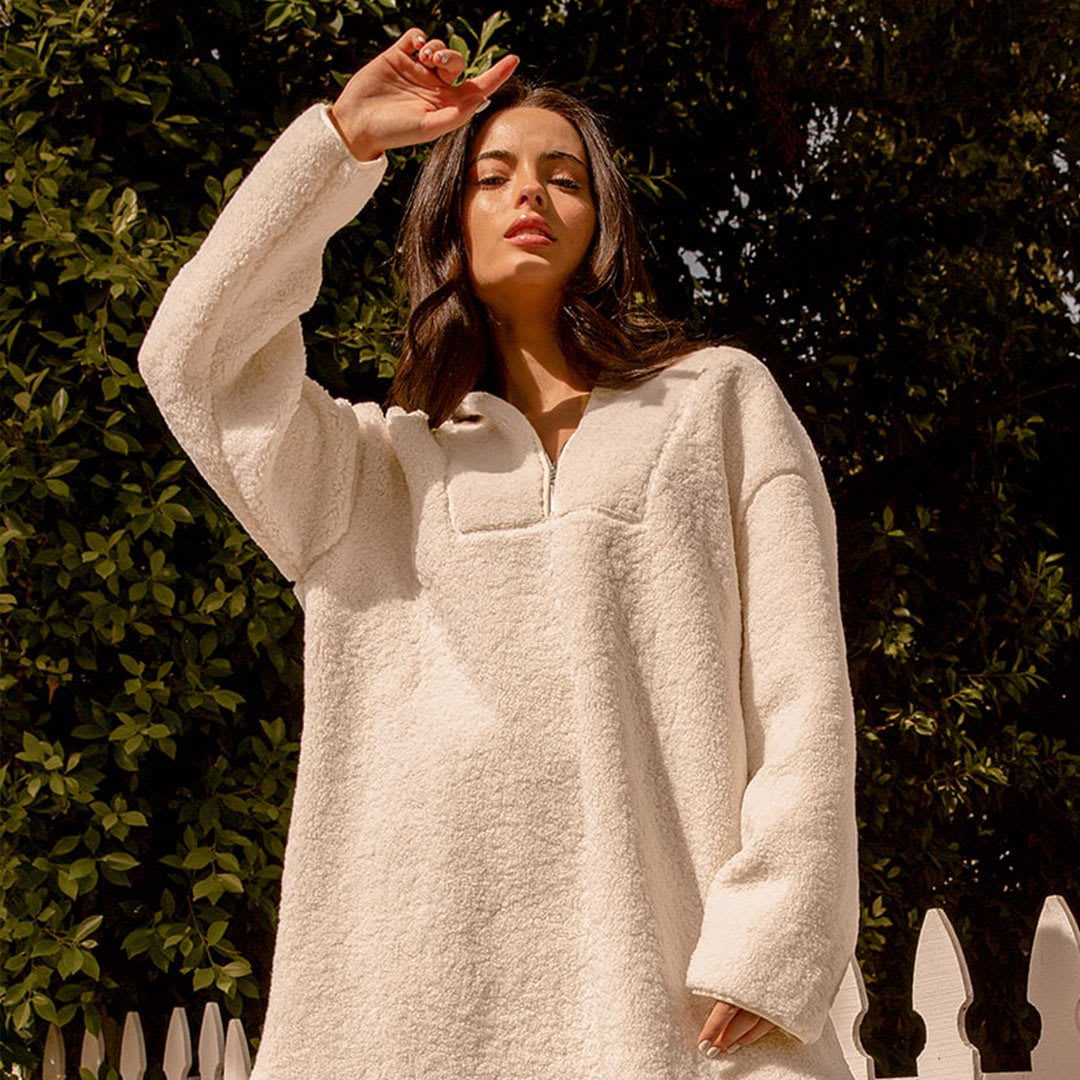 cream teddy hoodie tunic jacket