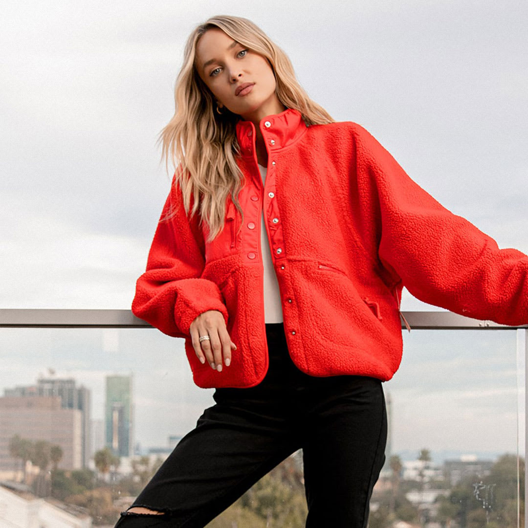 red fleece jacket