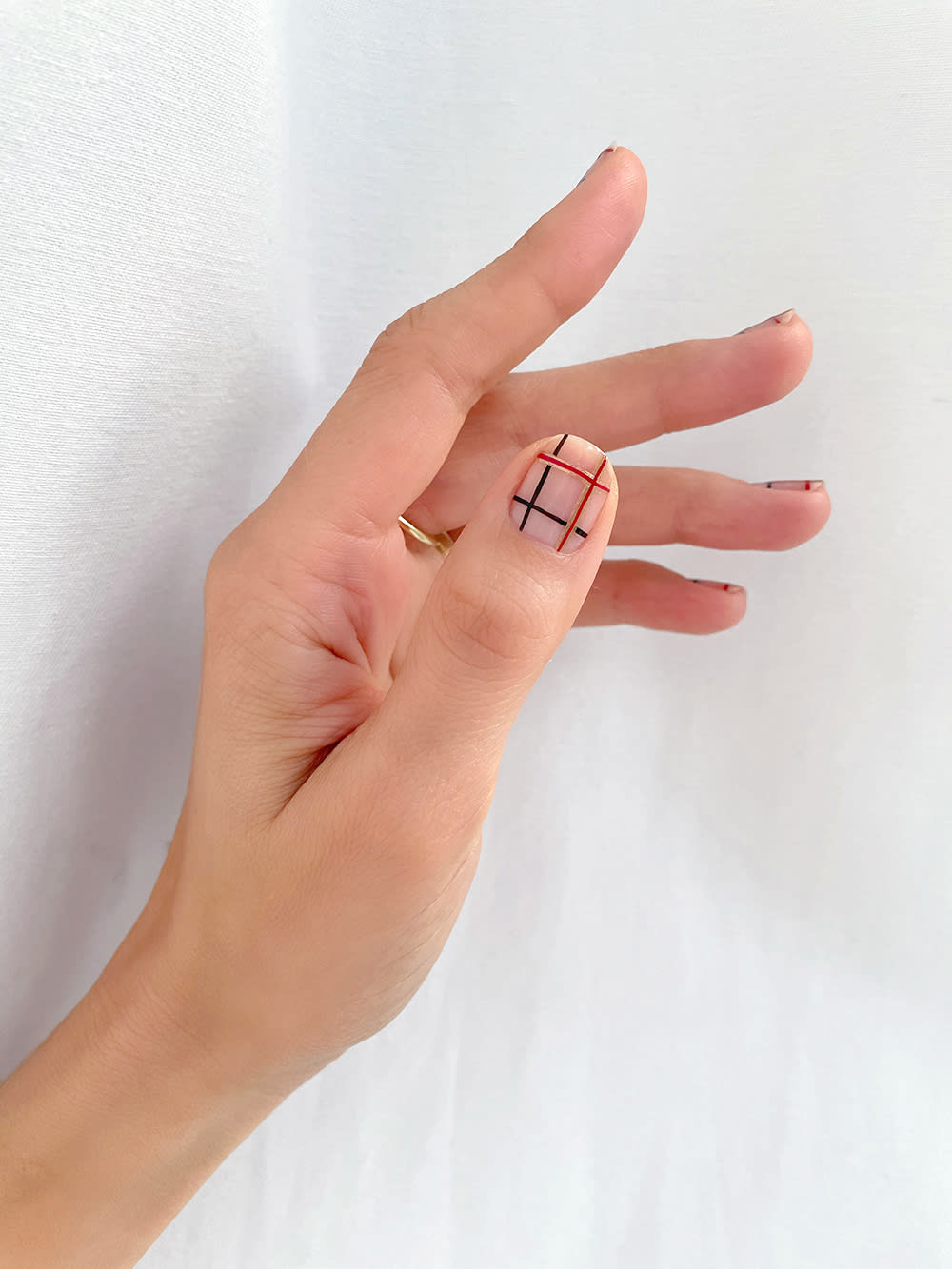 hand with plaid nails