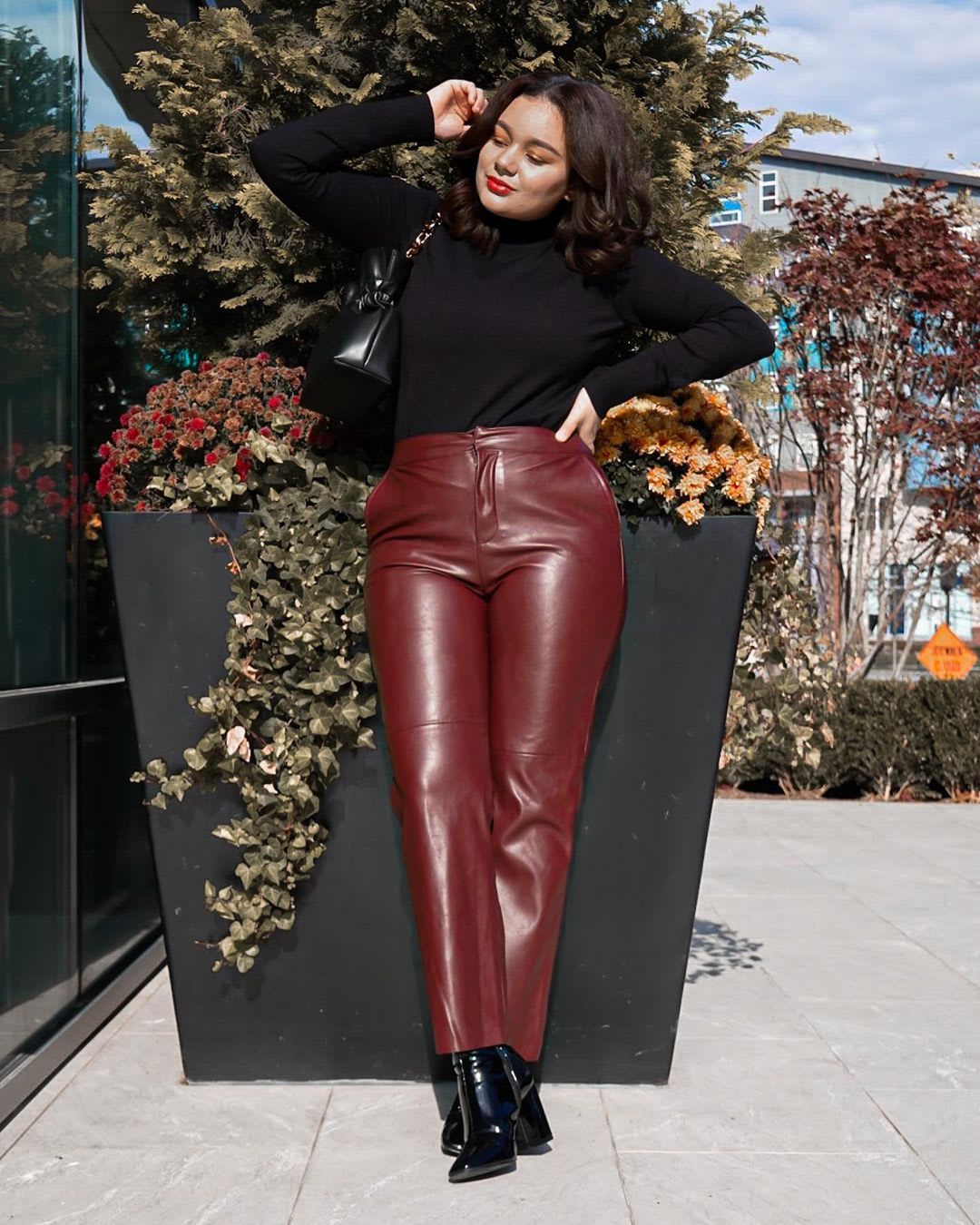 Winter Outfit Idea: A Red Puffer and Black Leather Pants